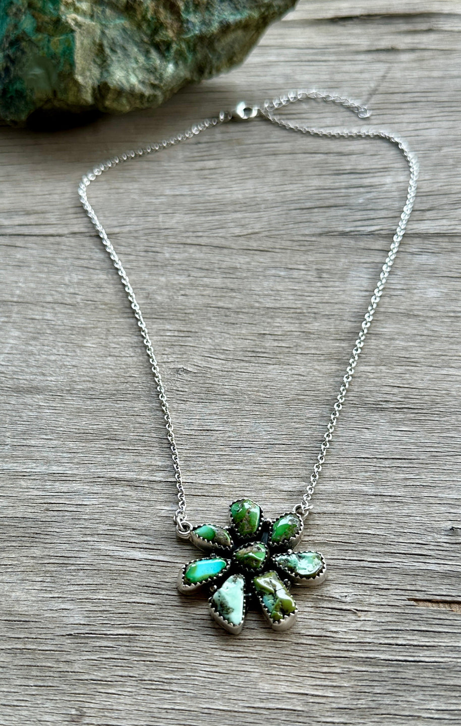 Handmade Sonoran Mountain Turquoise Cluster & Sterling Silver Necklace