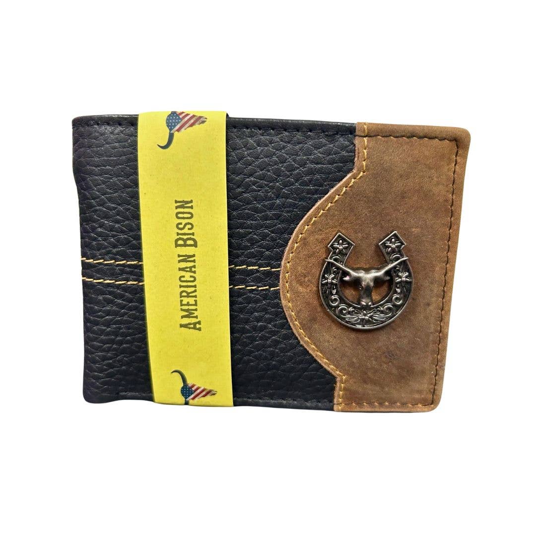 Mixed Media Two Tone Bifold Rodeo Wallet w/ Medallion AB1916