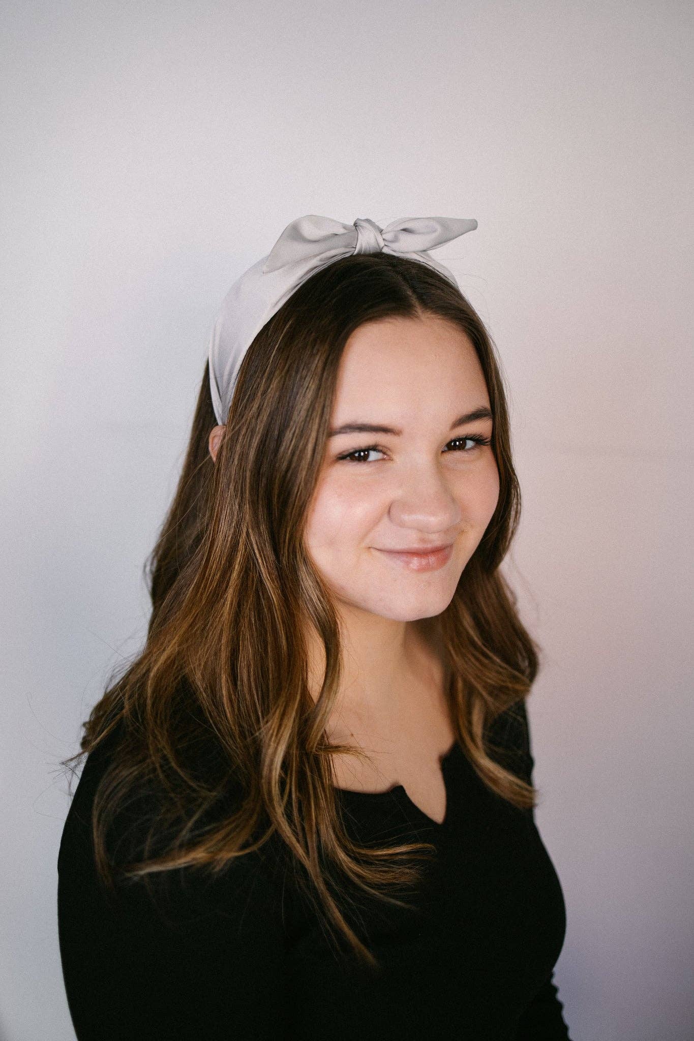 Gray Boho Satin Scarf Bow Knot Headband