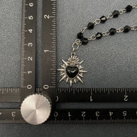 Gothic Black Heart Double Layered Crystal Beaded Necklace