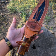 Large Damascus Knife, Round Wood Handle