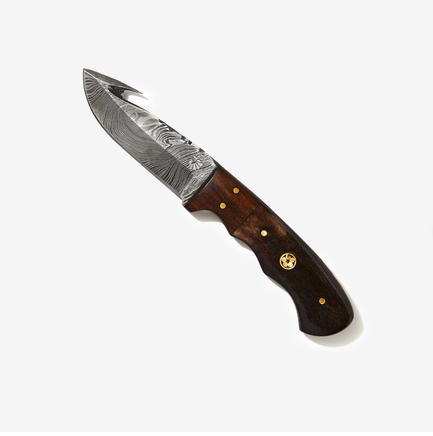 Damascus Skinning gut hook, Hunting Knife by Titan TD-1 7 6