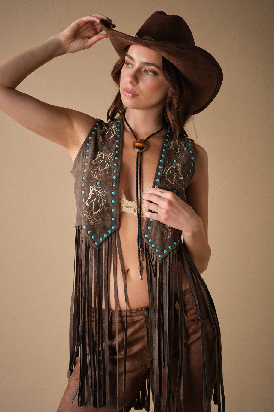 Western Horse Embroidery Fringe Vest