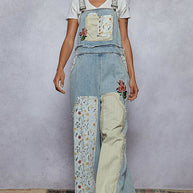Pol Clothing Floral Patchwork Embroidery Overall