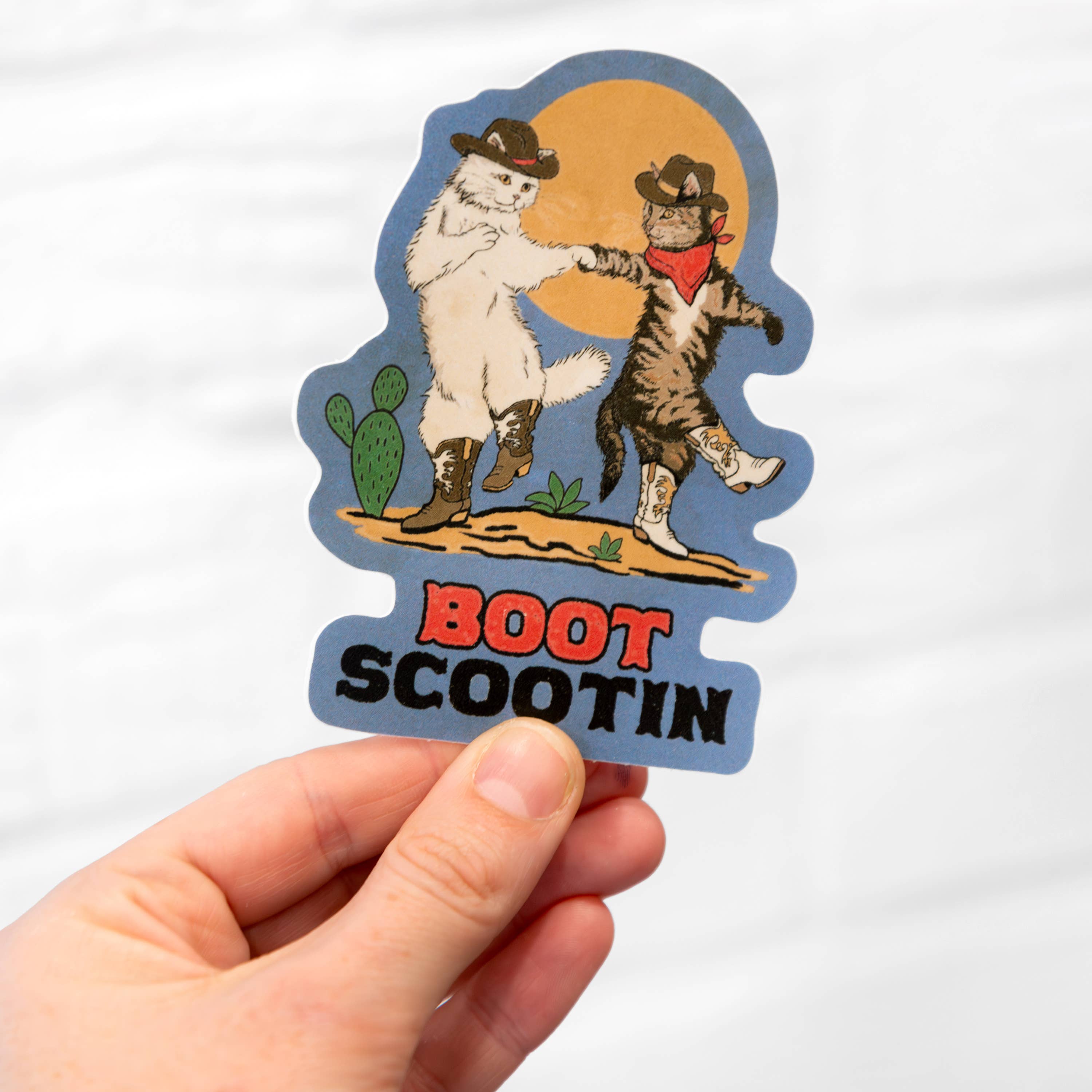 Boot Scootin Kitties Sticker, Dancing Cowboy Cats
