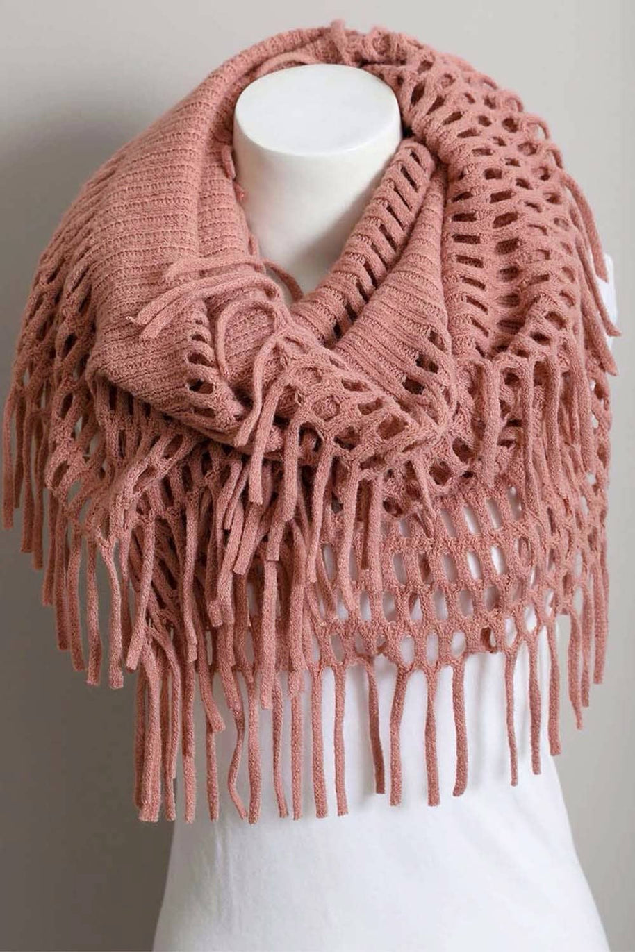 Fringe Knit Infinity Scarf