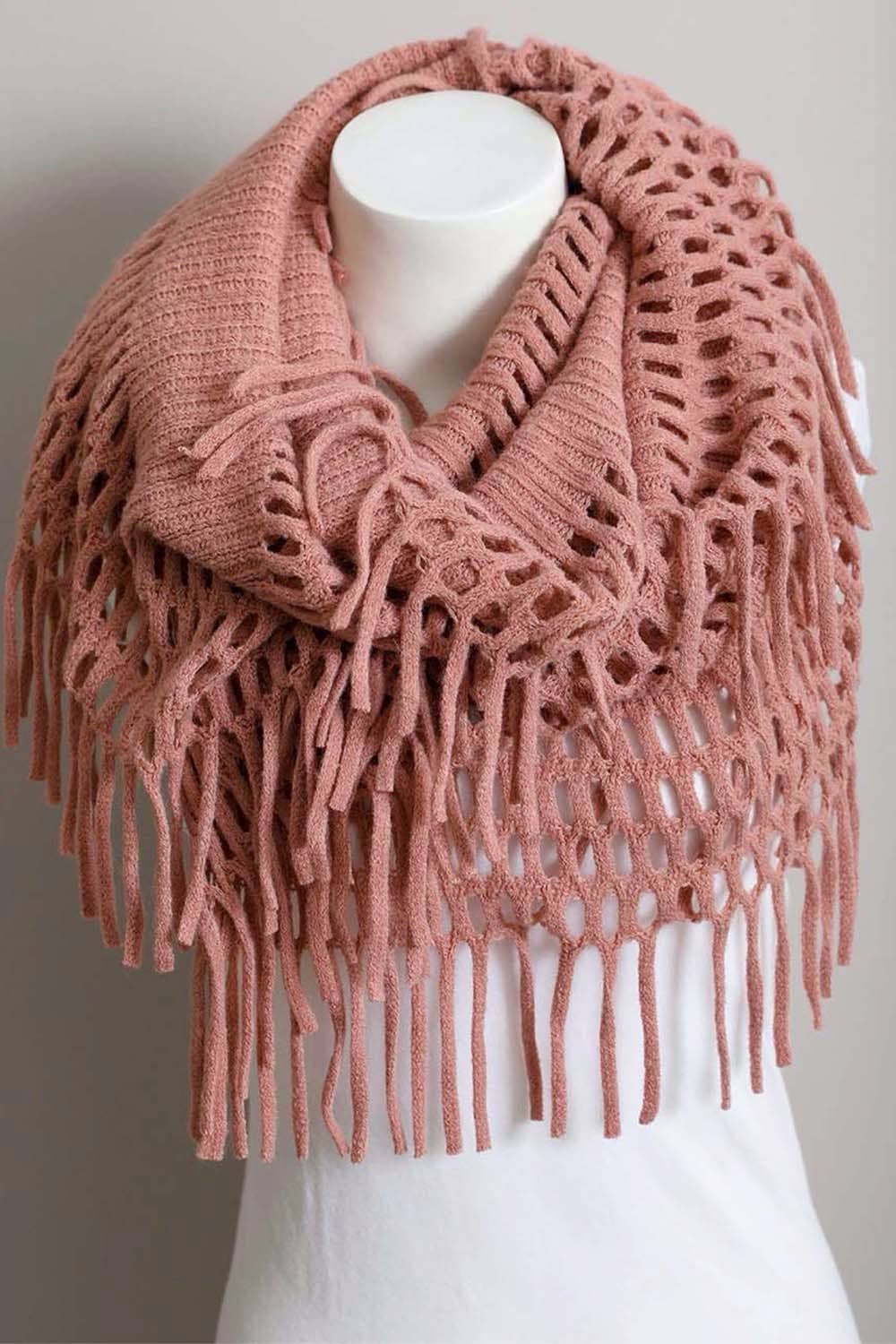 Fringe Knit Infinity Scarf