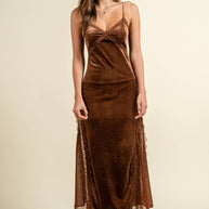 Velvet Slip Dress, Brown