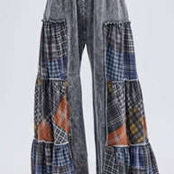 Mineral Washed Tiered Plaid Wide Flare pants HP6675