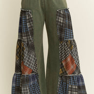 Mineral Washed Tiered Plaid Wide Flare pants HP6675