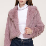 Long Sleeve Notched Collar Faux Fur Cropped Jacket