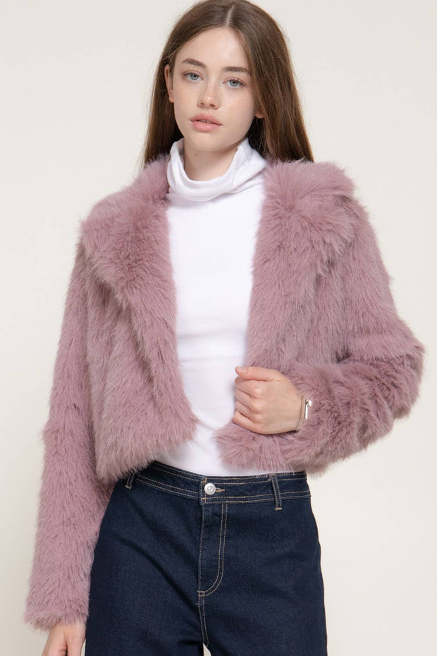 Faux Fur Cropped Jacket, Mauve