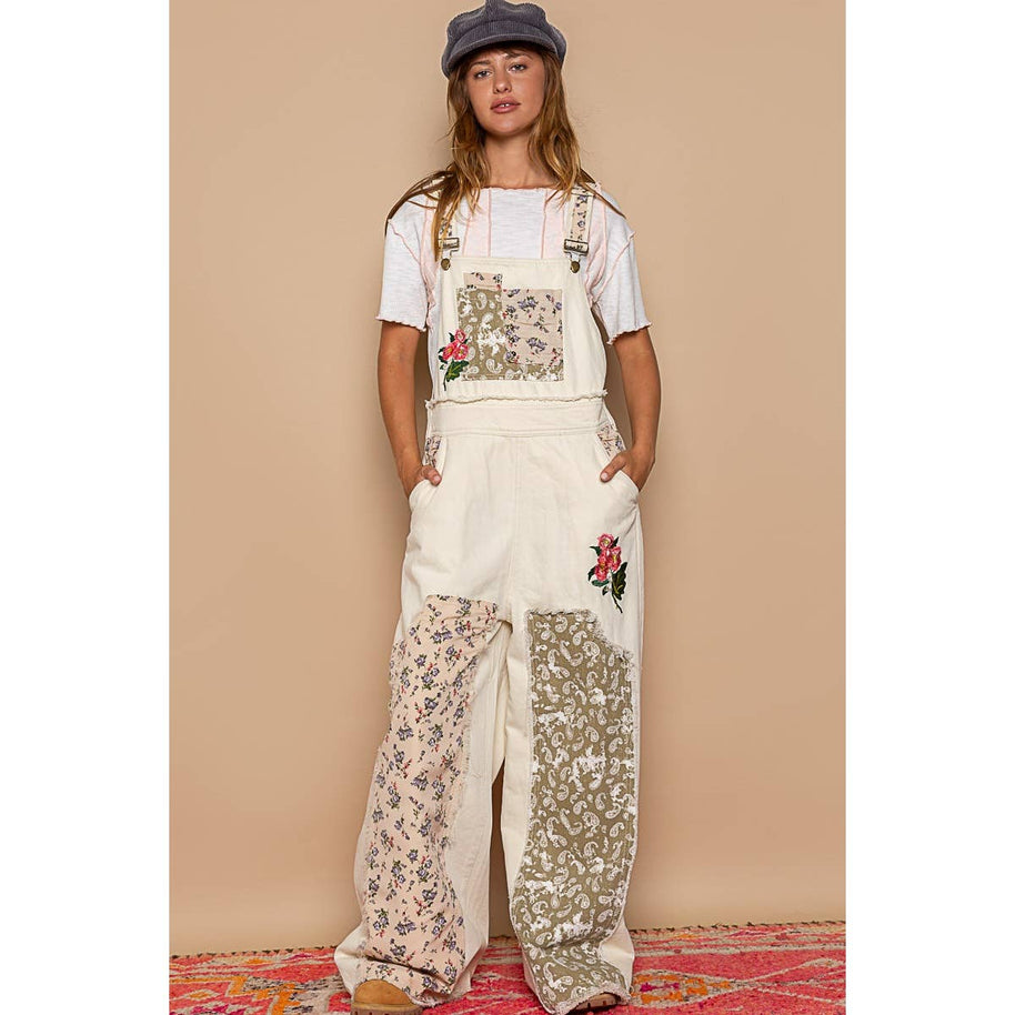Pol Clothing Floral Patchwork Embroidery Overall