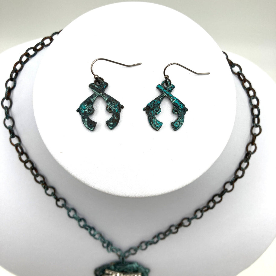 Rhinestone Pistol Necklace with Earrings