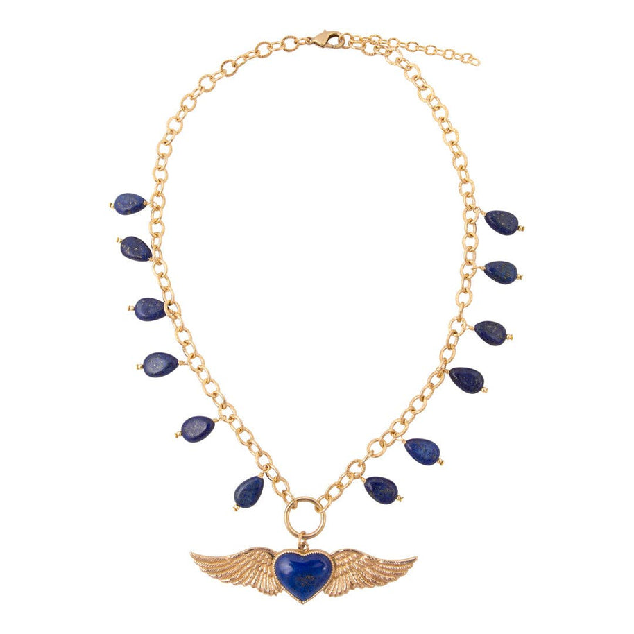Flying Heart Blue Lapis Golden Pendant Necklace