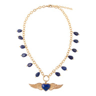 Flying Heart Blue Lapis Golden Pendant Necklace