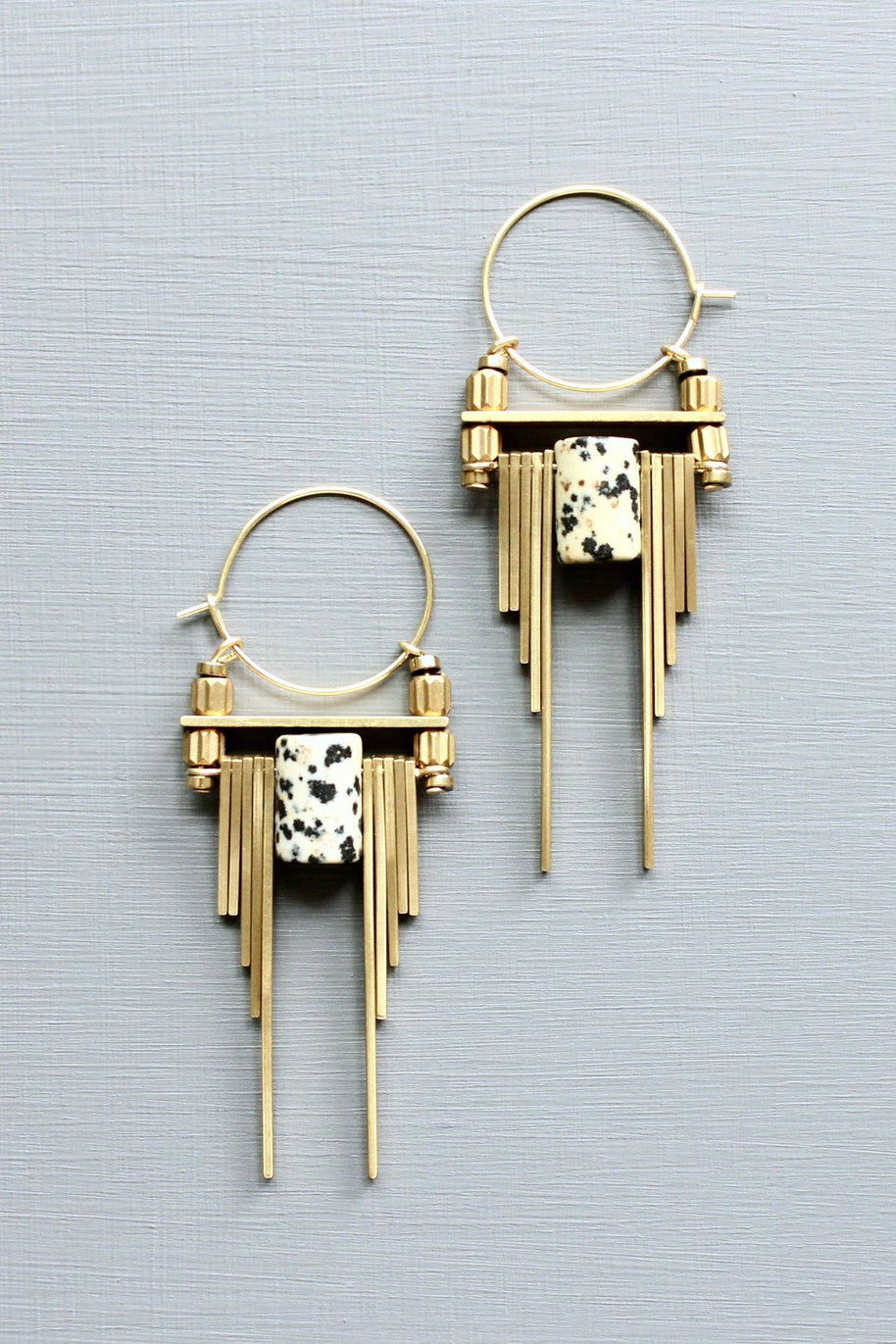 ArtDeco Dalmatian jasper hoop earrings