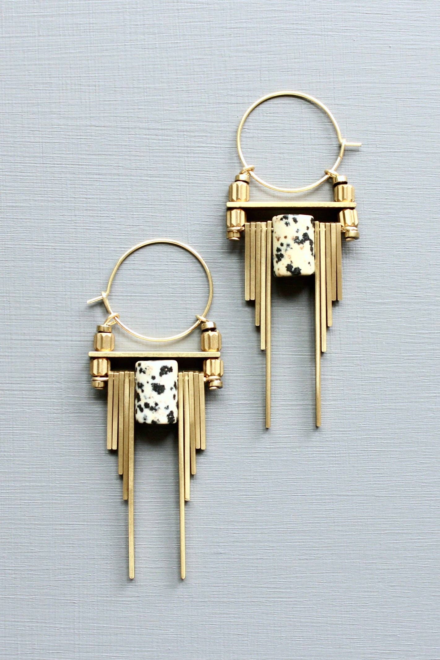 ArtDeco Dalmatian jasper hoop earrings