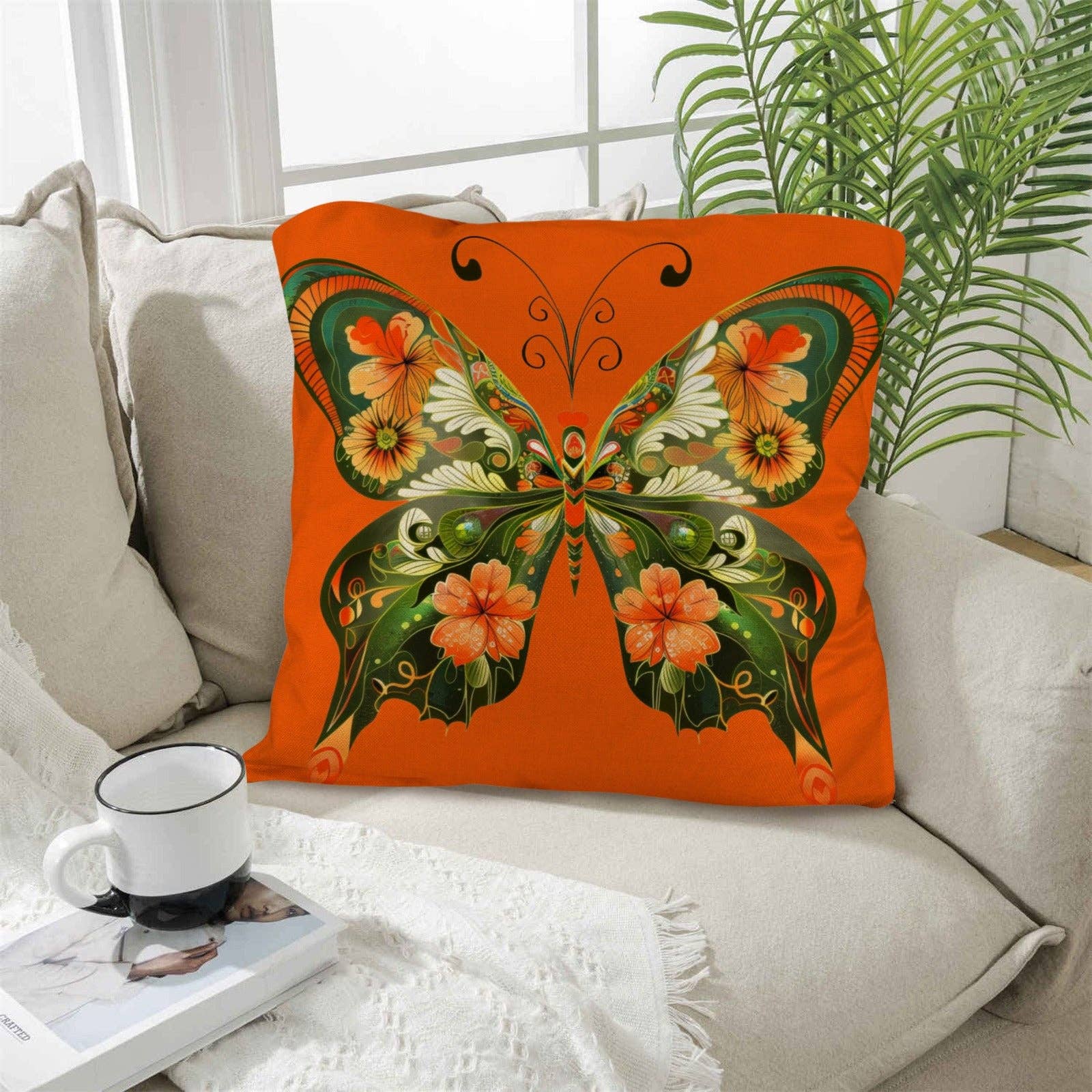 Retro Floral Butterfly Pillow