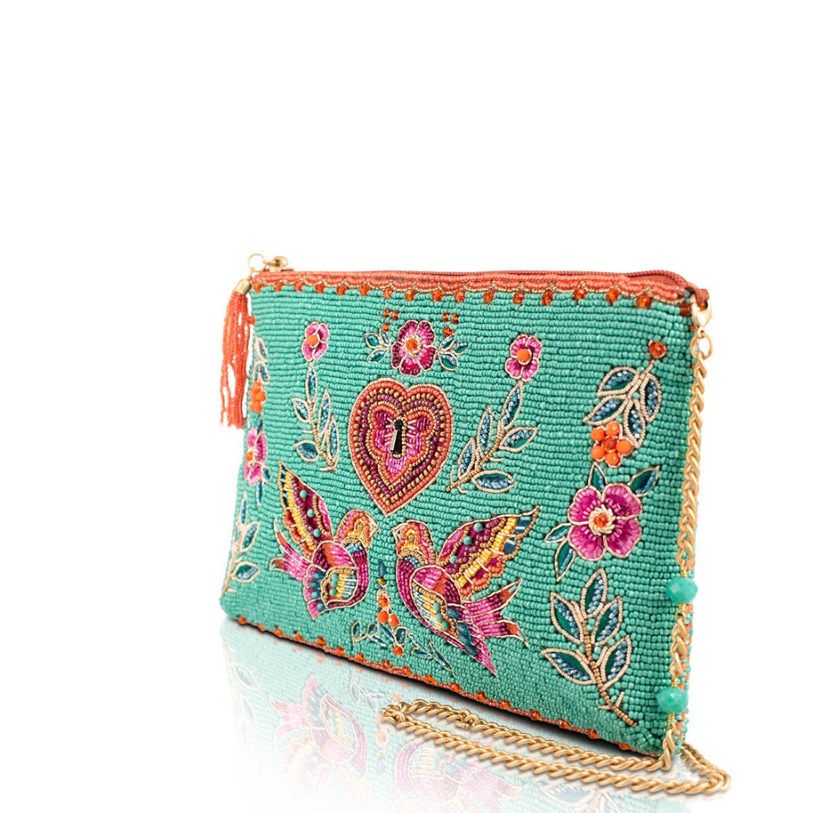Lovebirds Turquoise Beaded Purse