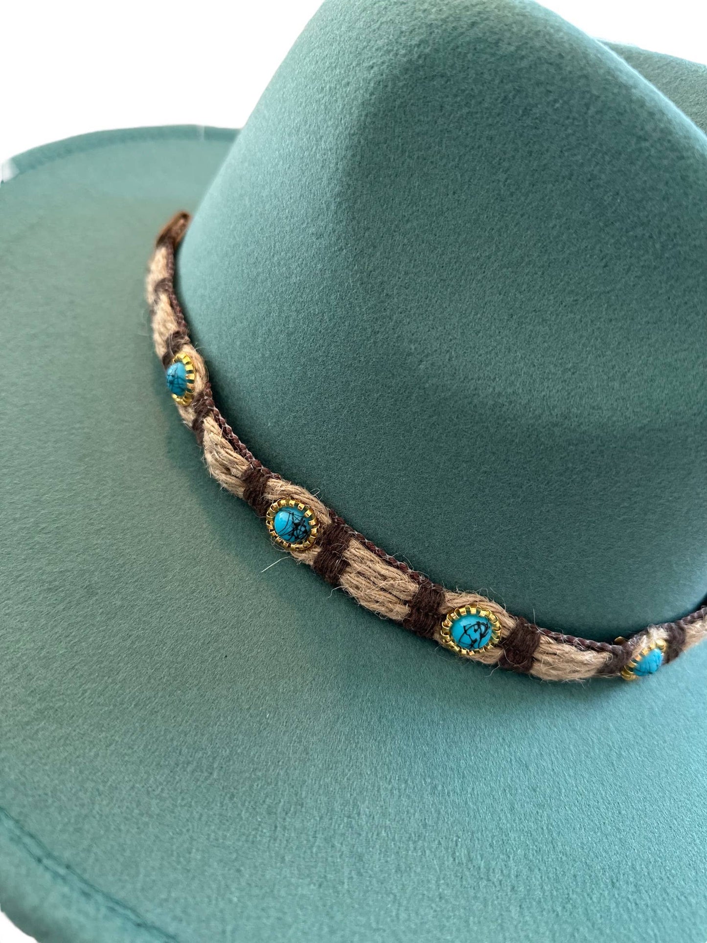 Turquoise Jute Hat Band 