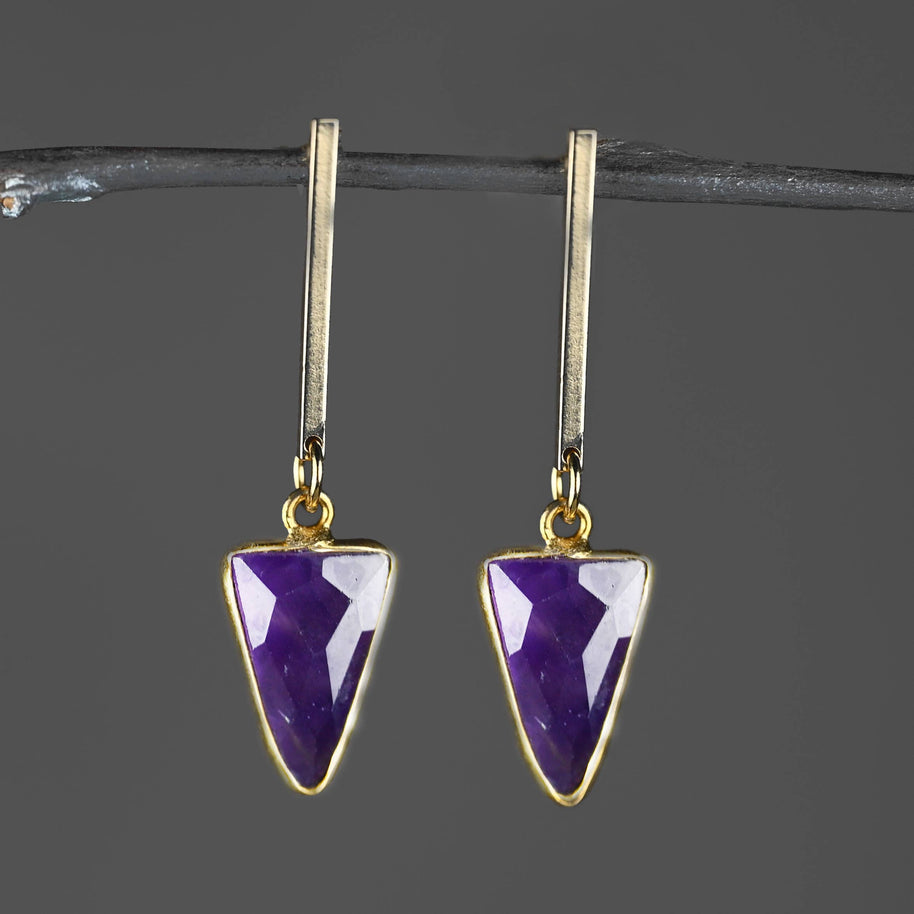 Bar Top Classic Semi Precious Triangle Drop Earrings