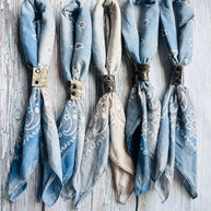 Denim Hues Hand Dyed Bandanas With Leather Slides