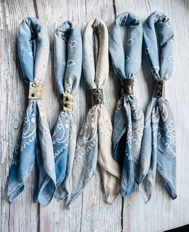 Denim Hues Hand Dyed Bandanas With Leather Slides