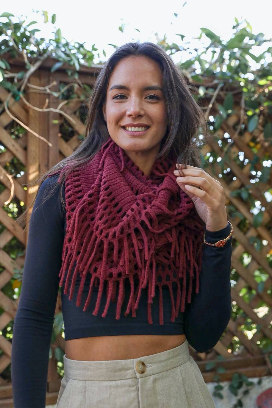 Fringe Knit Infinity Scarf