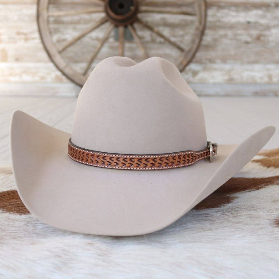 Brown Leather Stamped Hat Band - Cimarron