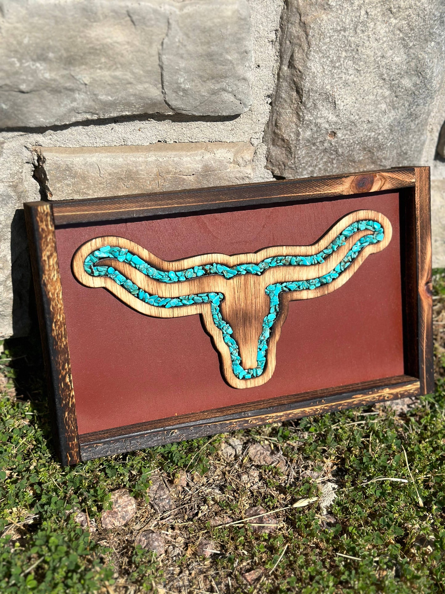 Handmade Longhorn  Decor - red with Turquoise