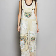 Floral Patchwork Woven Overalls
