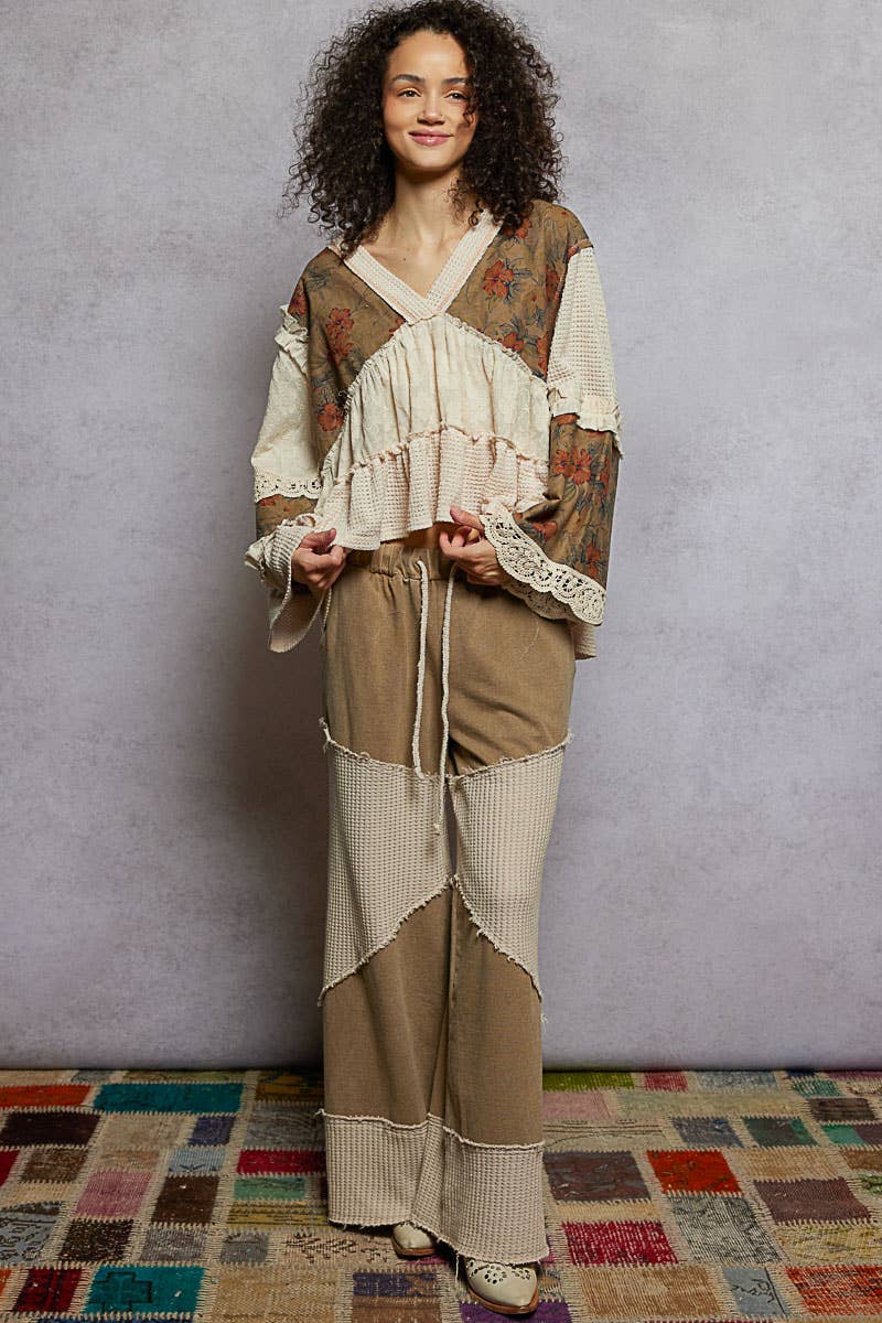 Long sleeve patchwork ruffle top