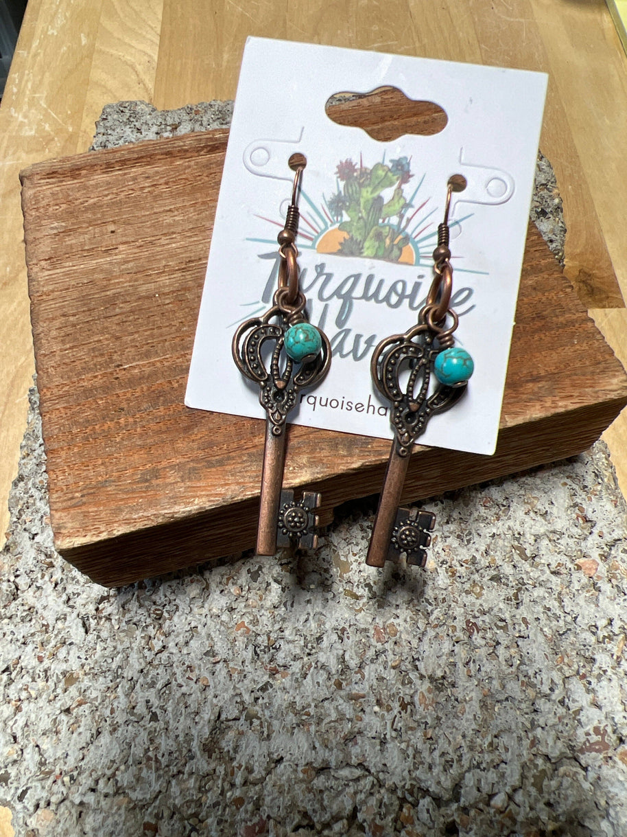 Copper Key Earrings 12539