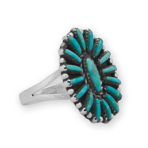 Handmade Oval Turquoise Flower Ring
