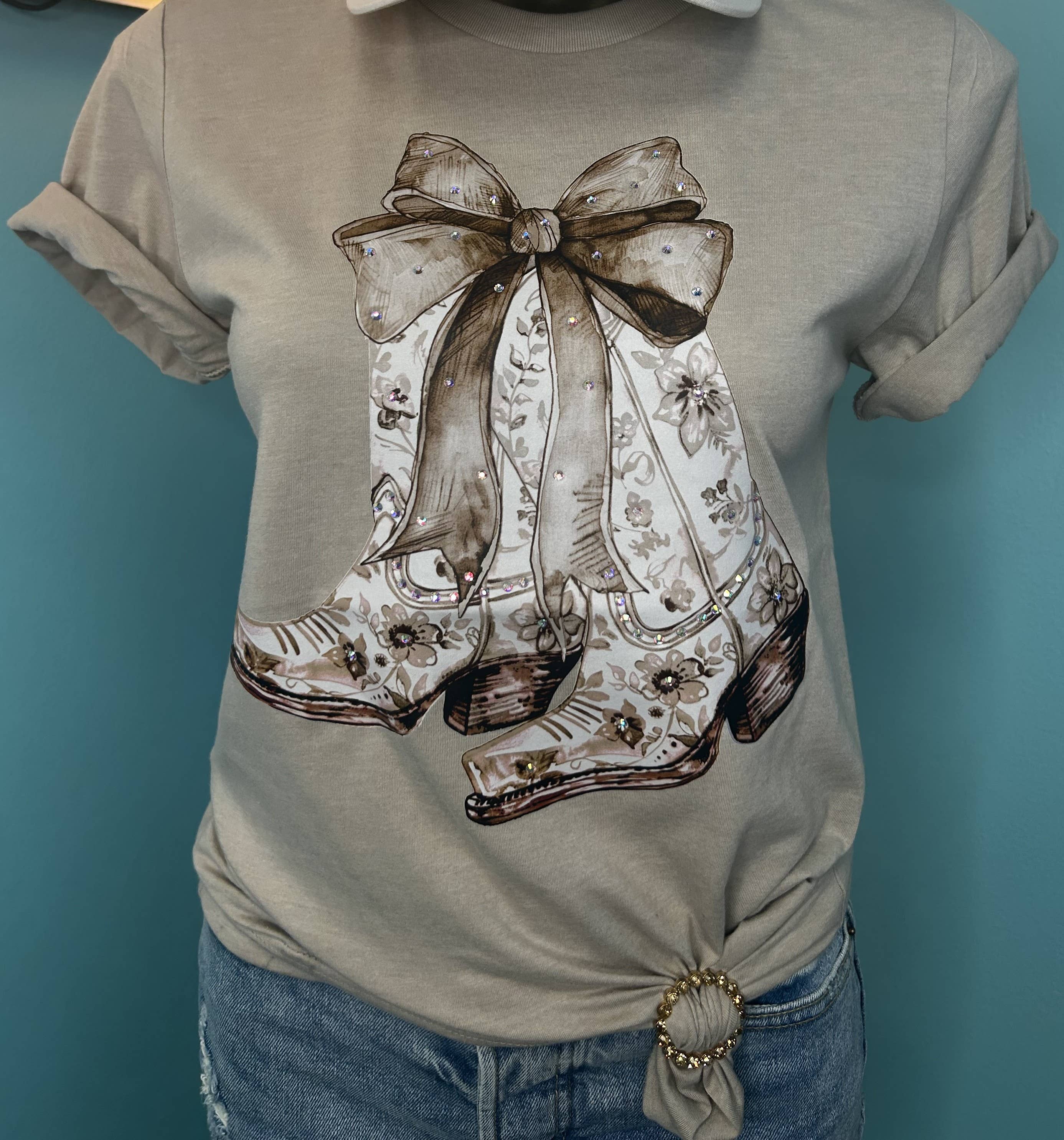 Tee Tie Round Gold with Blingy Light Topaz Rhinestones