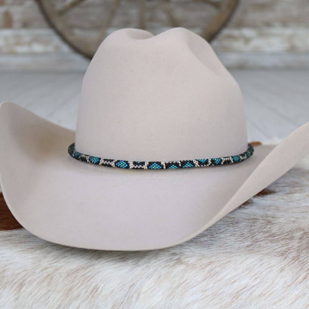 Round Blue Snake Print Beaded Hat Band