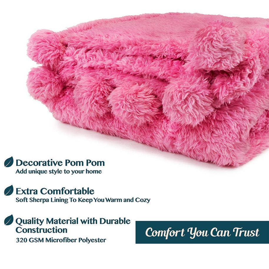 Pom Pom Twin Sherpa Blanket, Pink