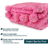 Pom Pom Twin Sherpa Blanket, Pink