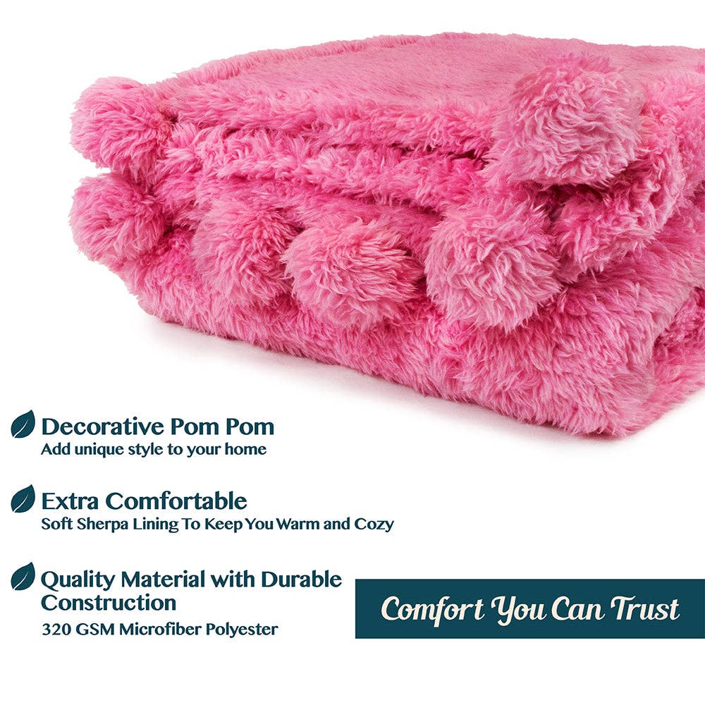 Pom Pom Twin Sherpa Blanket, Pink