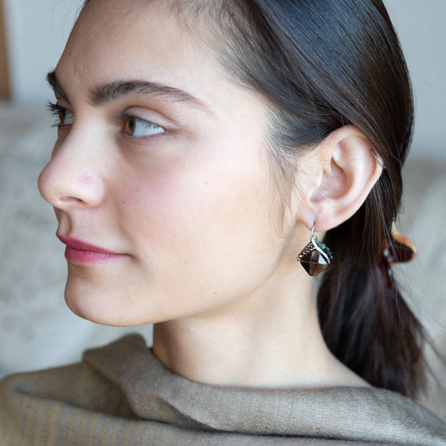 Handmade Tree Bark Smokey Quartz Mini Earring