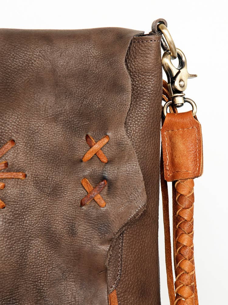 Natural Leather Crossbody with Bone Clasp