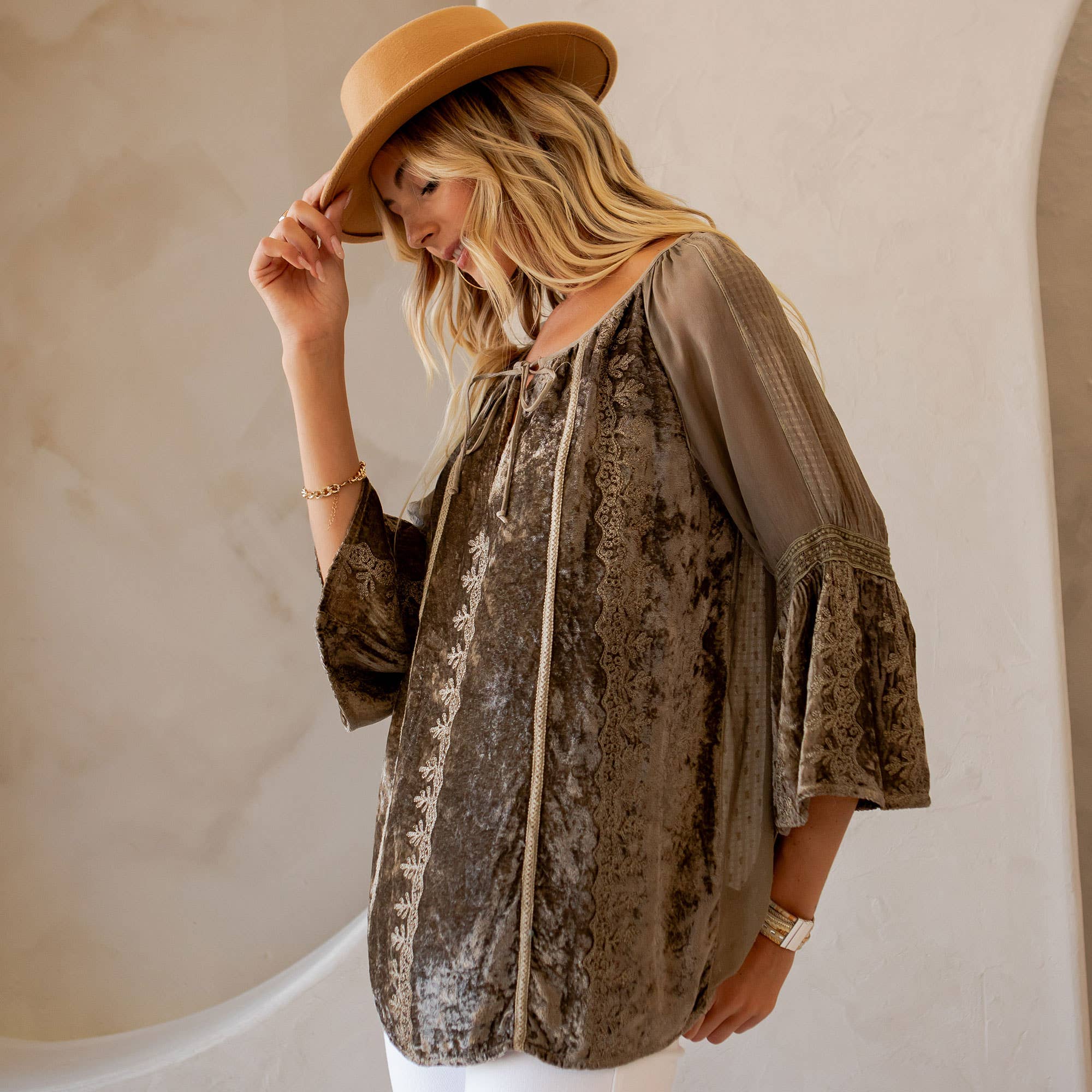 Velvet Patchwork Peasant Top
