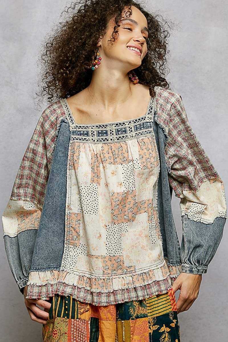 Double Gauze Woven Patch Top