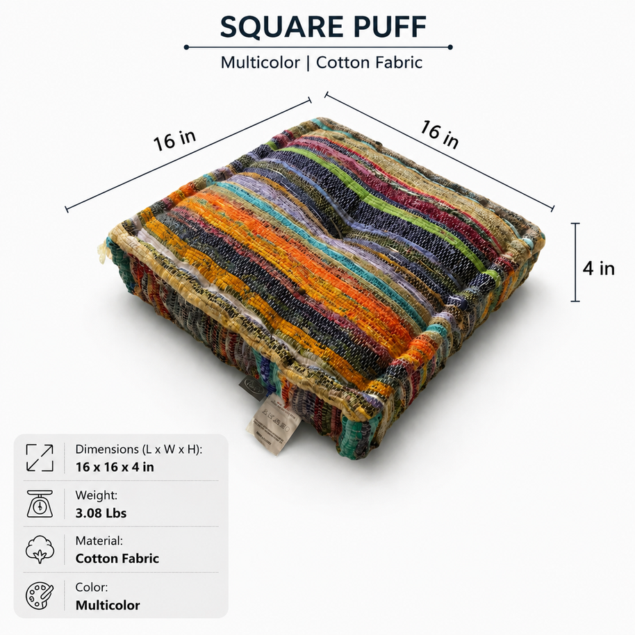 Handmade Square Floor Pillow, 16x16