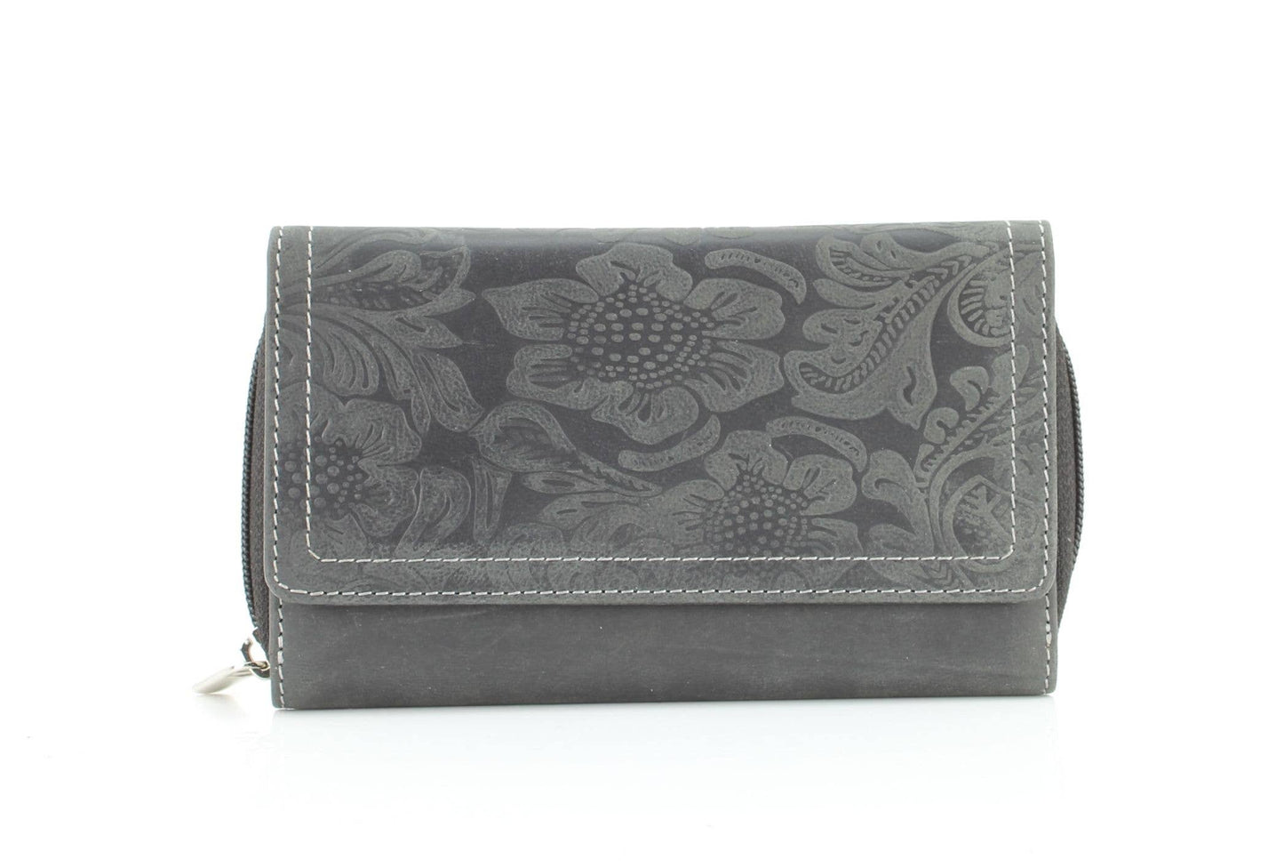 American Bison Floral Tooled Ladies Flapover Clutch