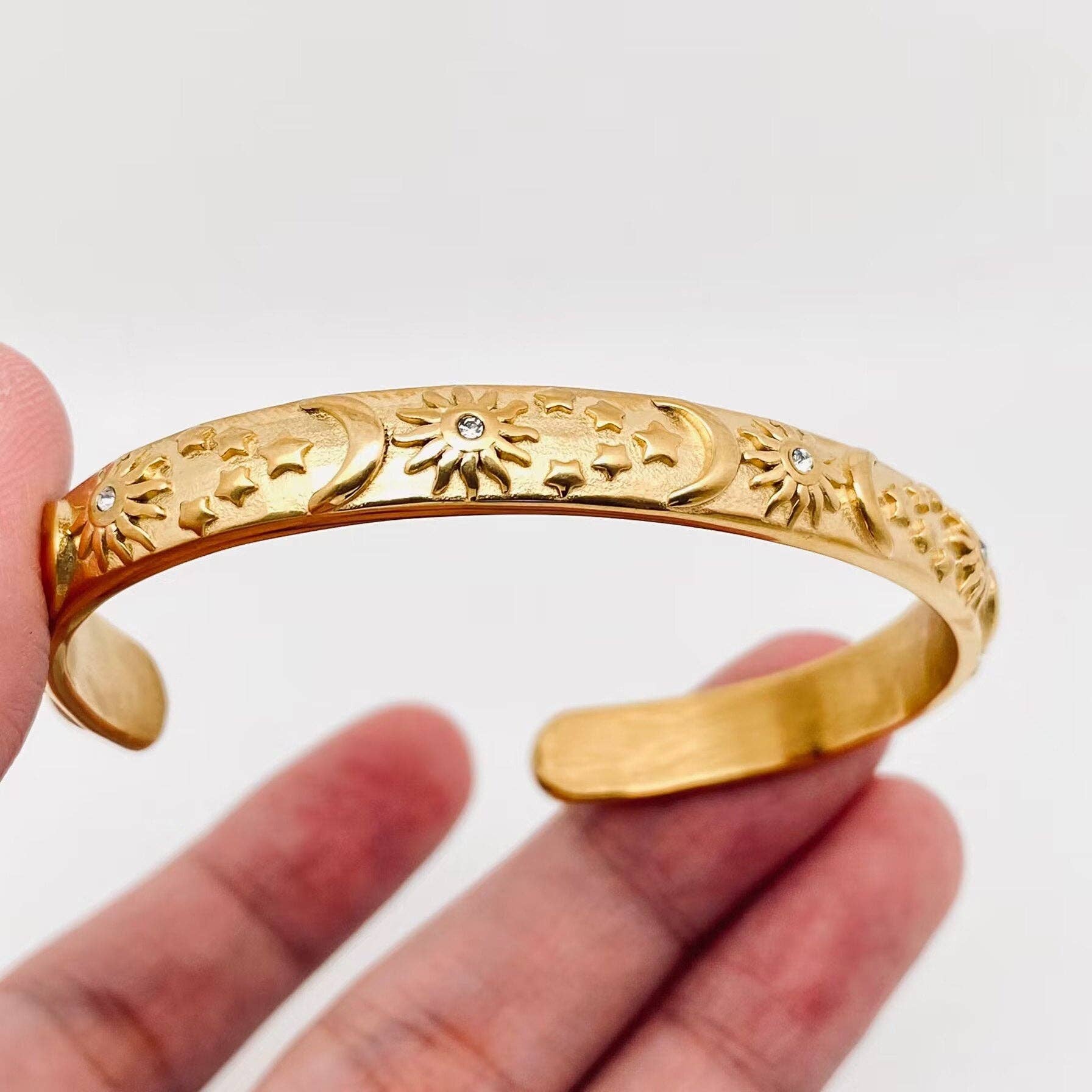 18K GP S Steel Star Moon Sun Cuff