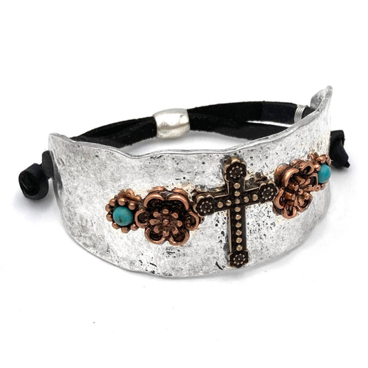 Cross Flower Turquoise Western Bracelet Cuff