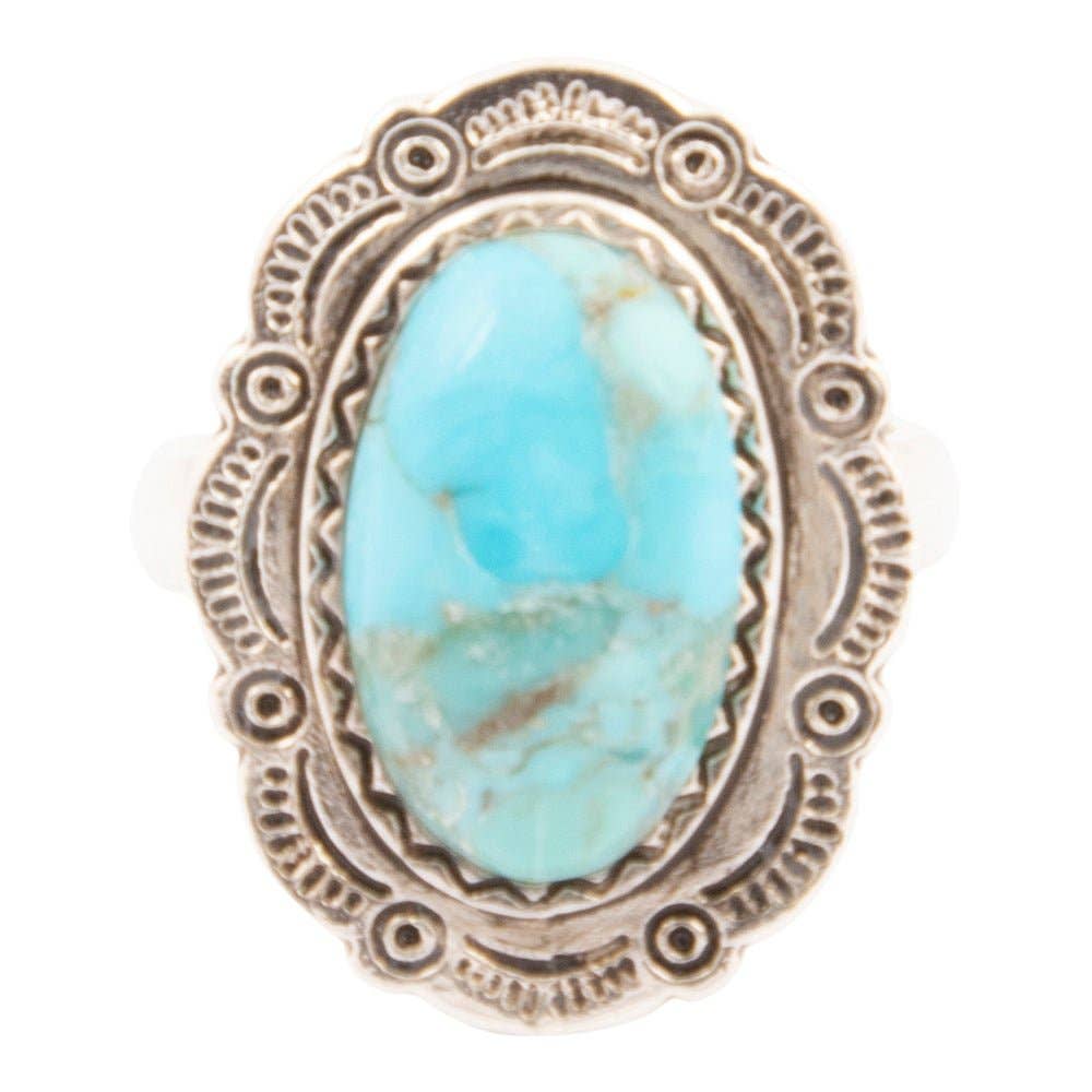 Bronco Blue Turquoise Sterling Silver Concho Ring