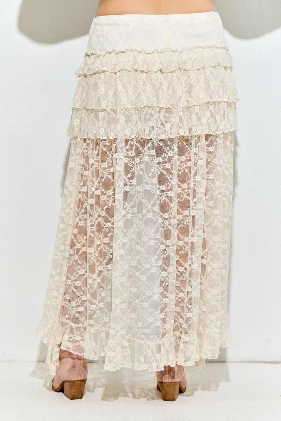 Lace High-Low Skirt, Plus, Cream